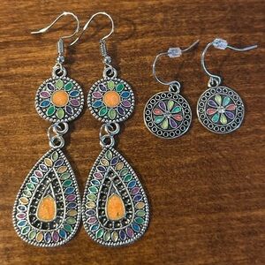 Silver-tone Dangle Earrings - 2 Pairs NWOT